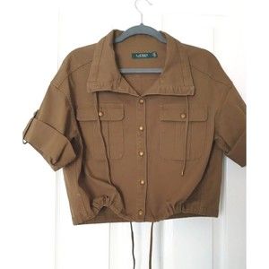 NWOT Lauren Ralph Lauren Women's Cropped Cotton Shirt Button Up Tan Brown Size 6